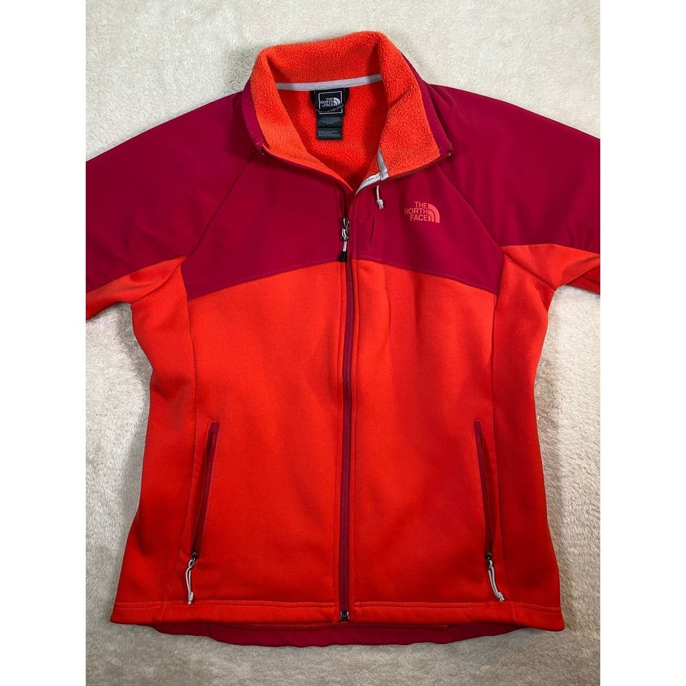 The North Face Womens Full Zip Fleece Jacket Orange Red Colorblock SZ Large - Picture 2 of 16